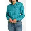 Cinch Women's Long Sleeve Floral Geo Print Shirt - Teal, Size: XS