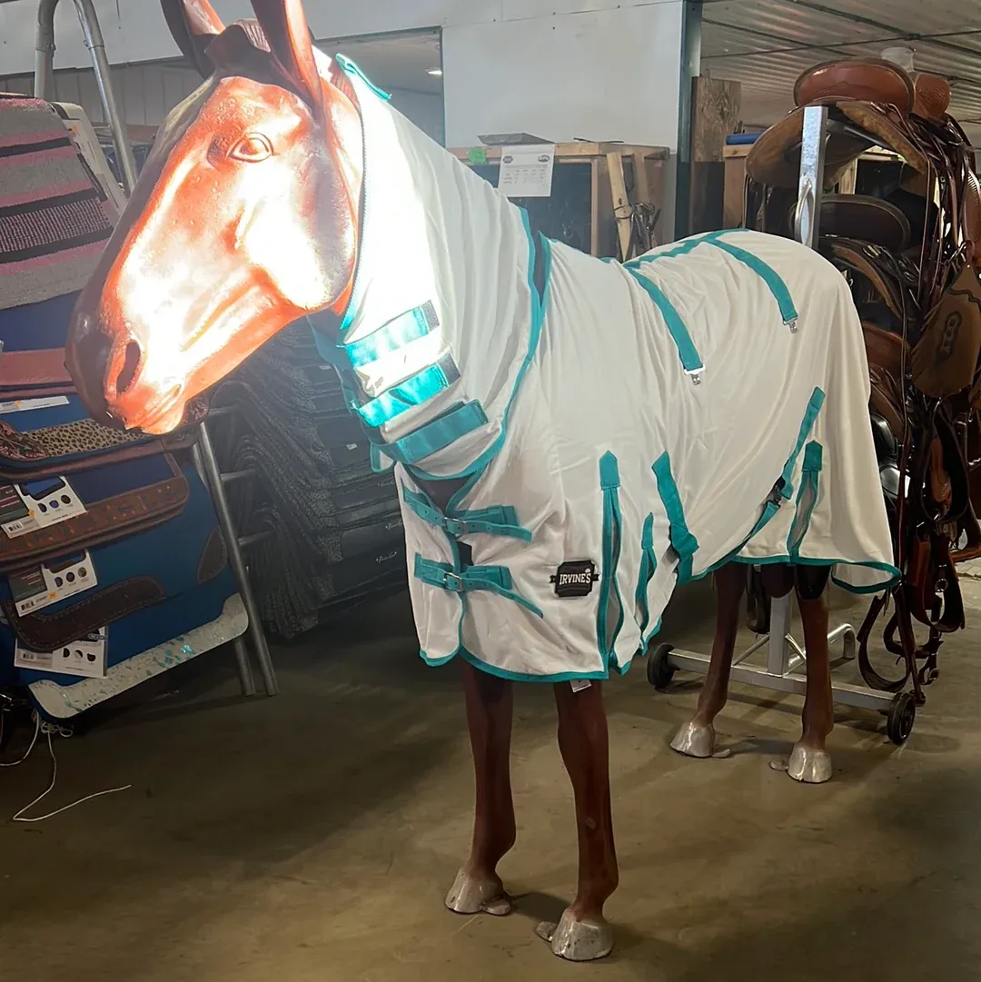 Irvine Fly Sheet w/Attached Hood, Colour: WHITE/TEAL, Size: 50
