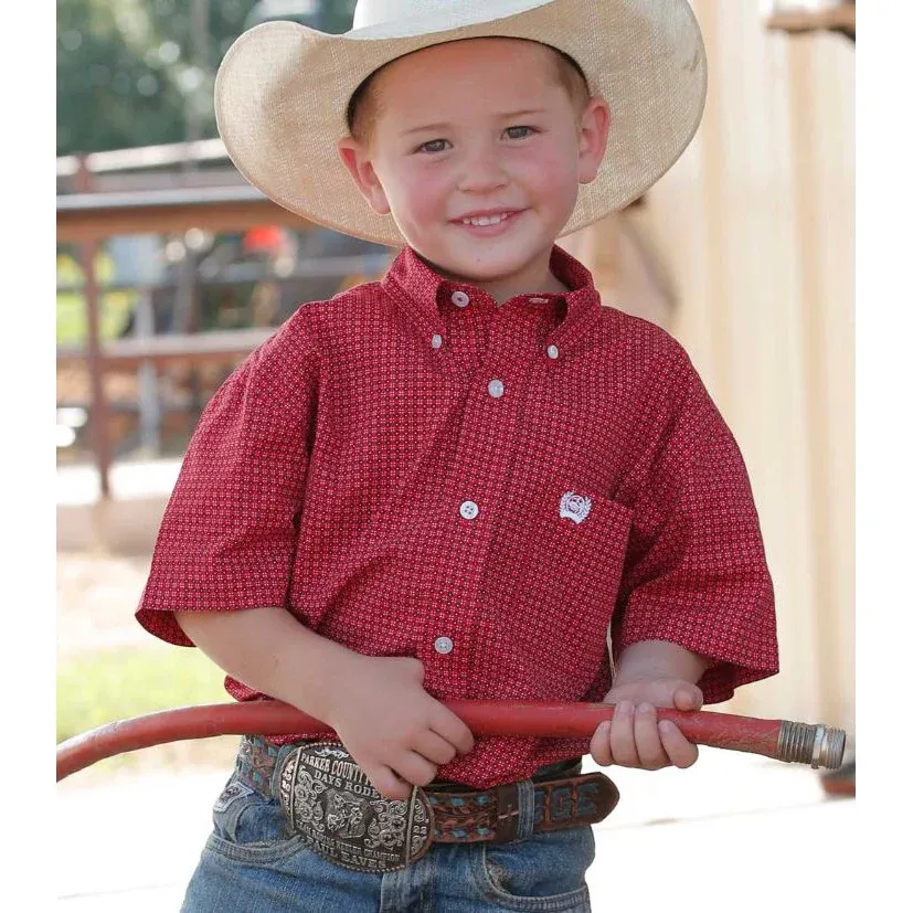 Cinch Boy's Long Sleeve Paisley Print Shirt - Red