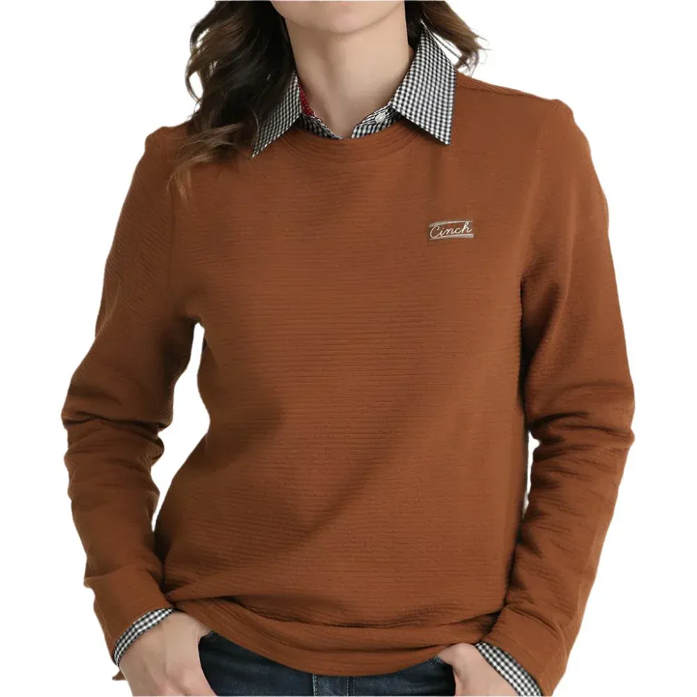 Cinch Women's Long Sleeve Solid Pullover- Copper
