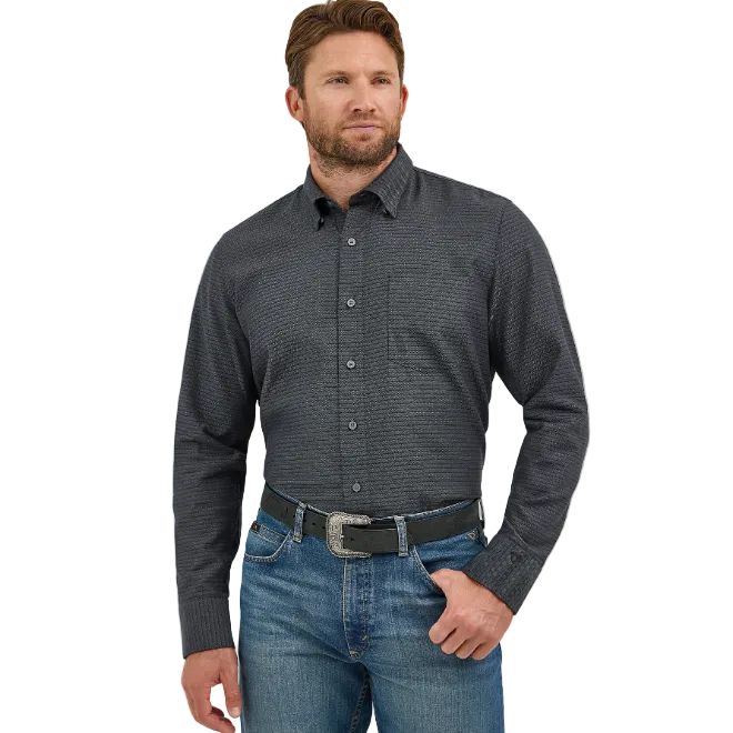 Wrangler Men's Cody Johnson Long Sleeve Stripe Shirt- Black Shadow