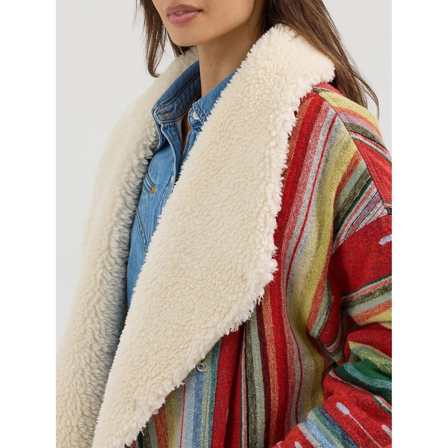 Wrangler Women's Lainey Wilson Long Sleeve Aztec Sherpa Coat- Sunburst