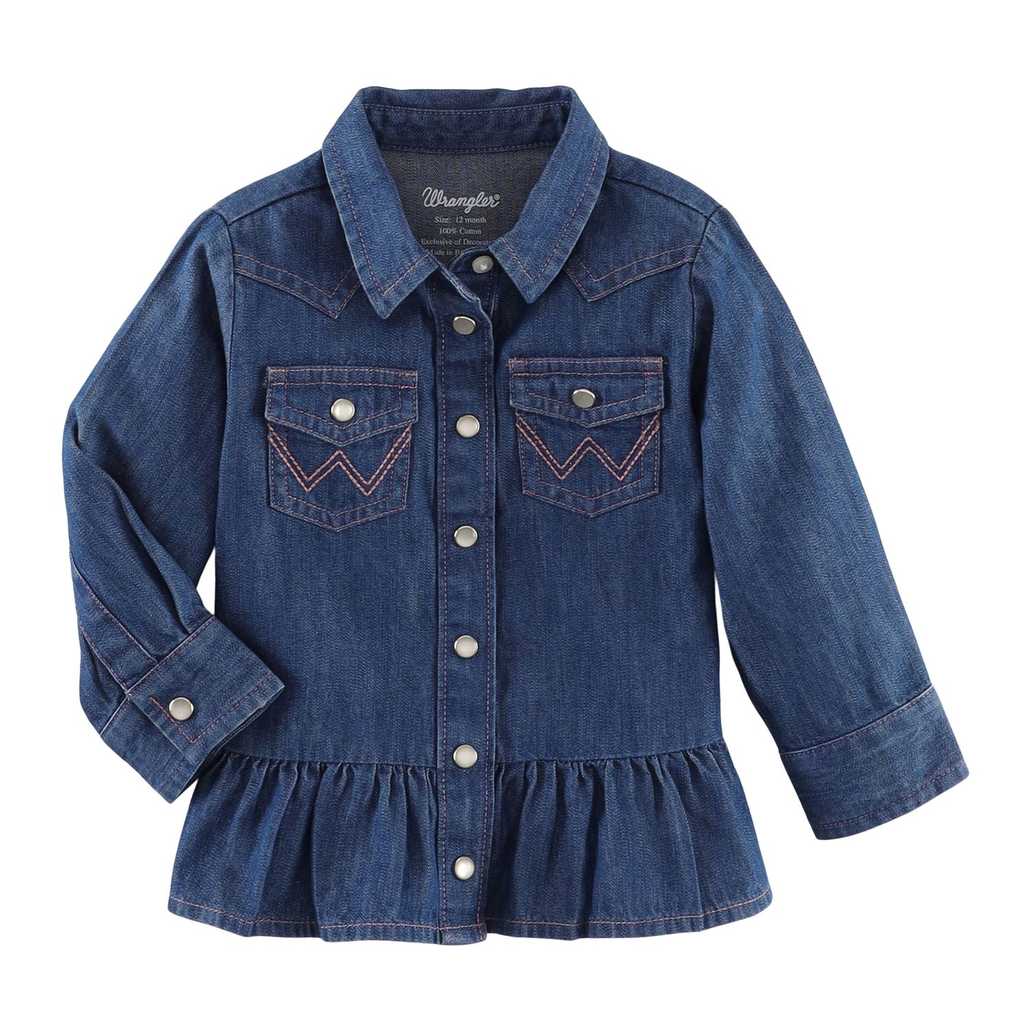Wrangler Baby Girl Long Sleeve Denim Snap Shirt - Peplum