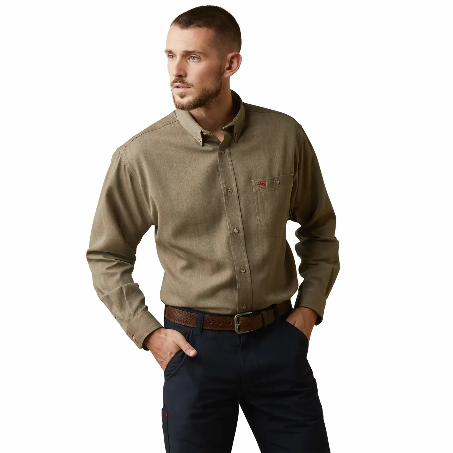 Ariat Mens FR Inherent Work Shirt - Khaki Heather, Size: 3XL