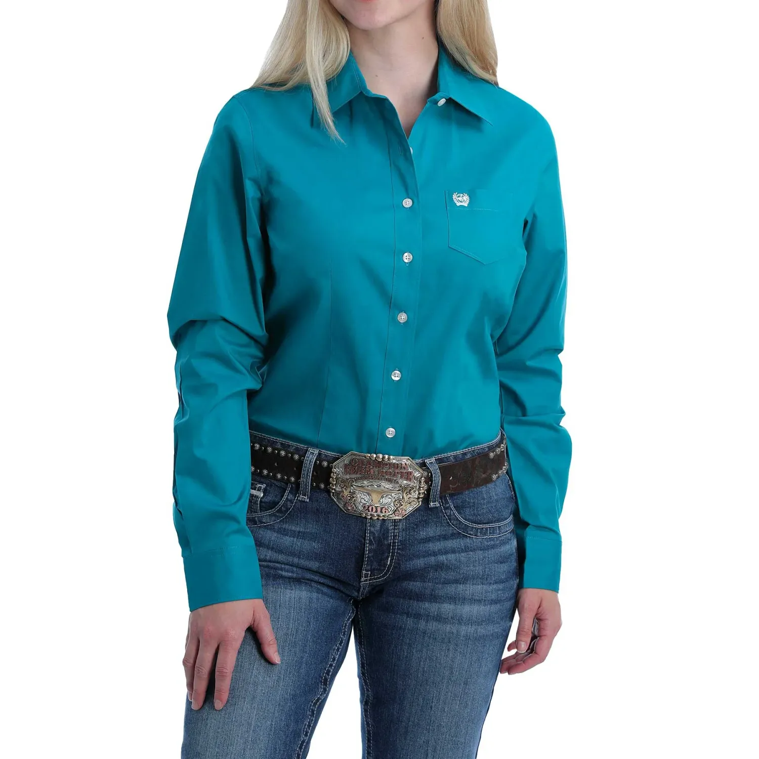 Cinch Women's Long Sleeve Shirt - Solid Teal, Size: XS