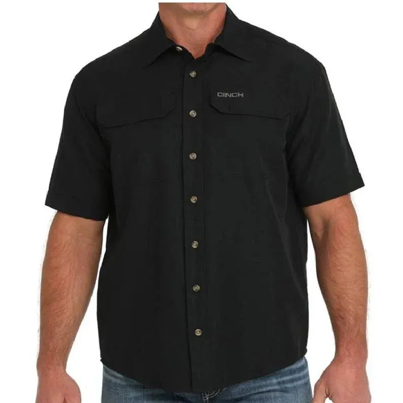 Cinch Men's Short Sleeve Arenaflex Solid Button Down Western Shirt-Black