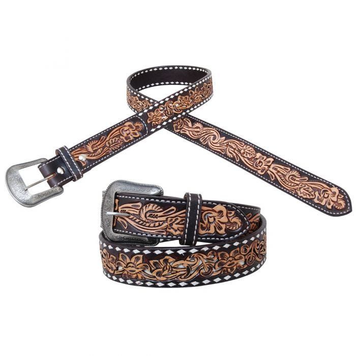 Circle Y Men's White Buckstitch Filigree Belt