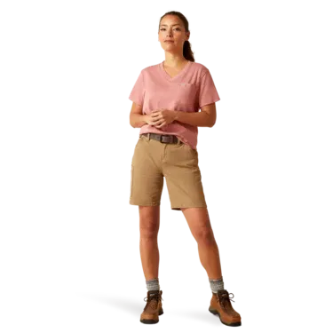 Ariat Women's Rebar Cotton Strong V-Neck T-Shirt - Mineral Red Heather