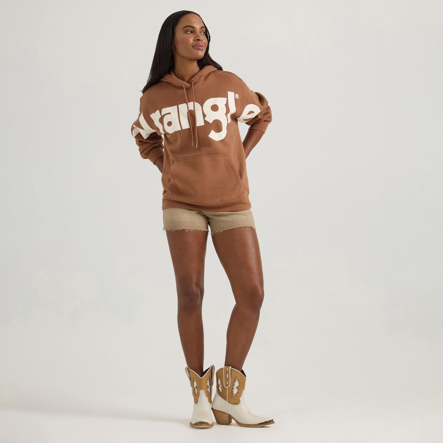 Wrangler Women's Long Sleeve Americana Hoodie- Brown