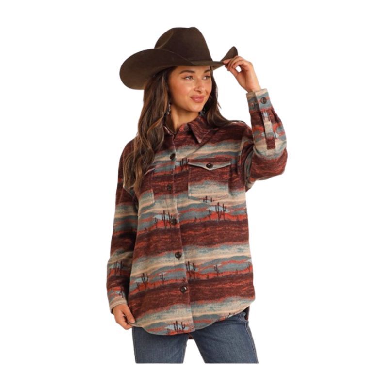 Rock &amp; Roll Women's Scenery Jacquard Shirt Jacket - Eggshell