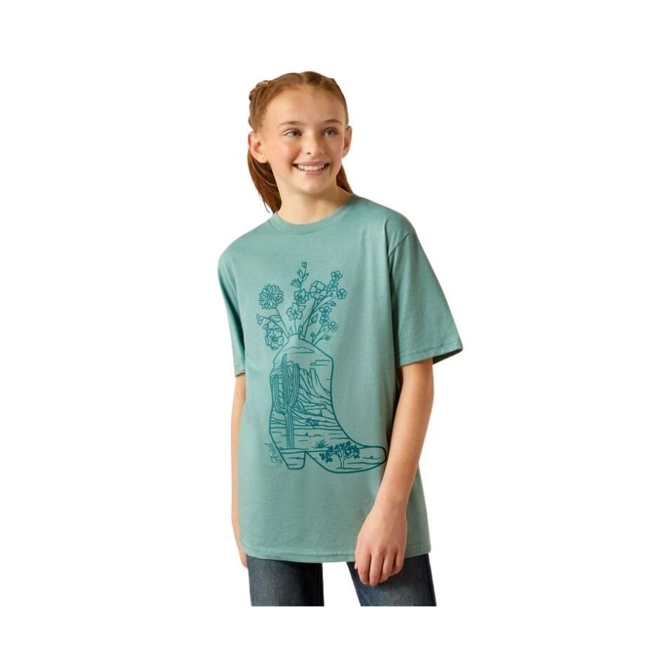 Ariat Girl's Garden Boot Short Sleeve T Shirt - Ocean Blue Heather