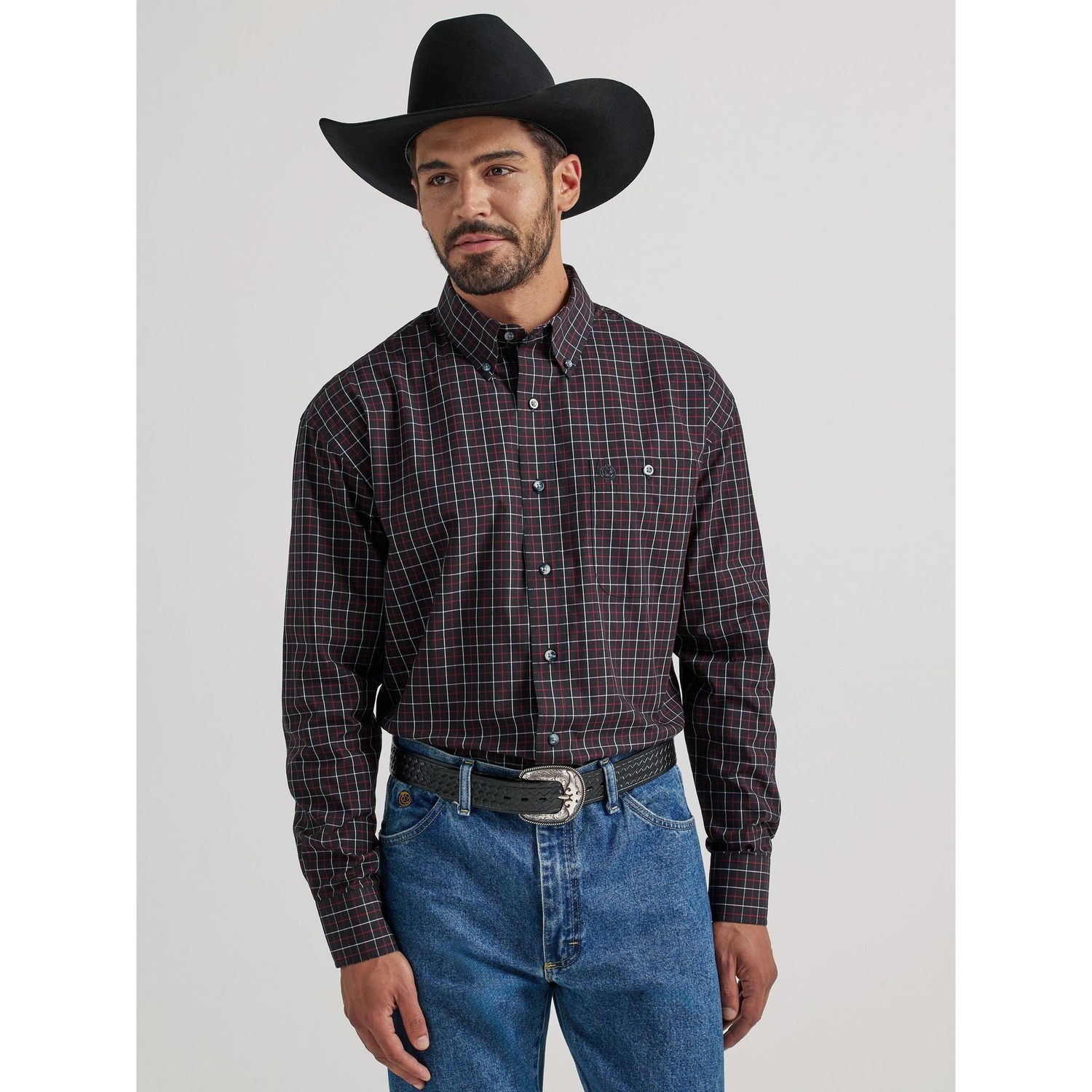 Wrangler Men's George Strait 1 Pocket Long Sleeve Shirt - Black