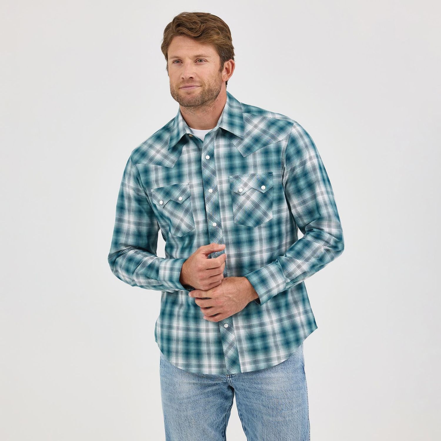 Wrangler Men's Wrangler Retro Modern Fit Long Sleeve Shirt - Teal