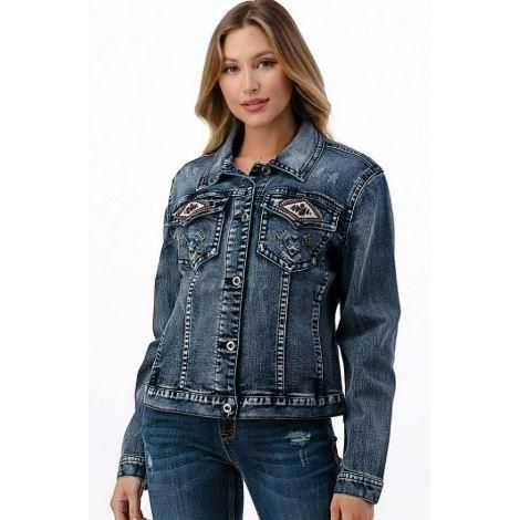 Grace in LA Steer Head Jacket-Medium Blue Stone