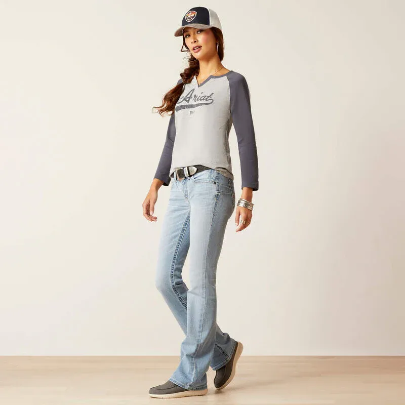 Ariat Women's Split Neck Baseball Tee - Heather Grey