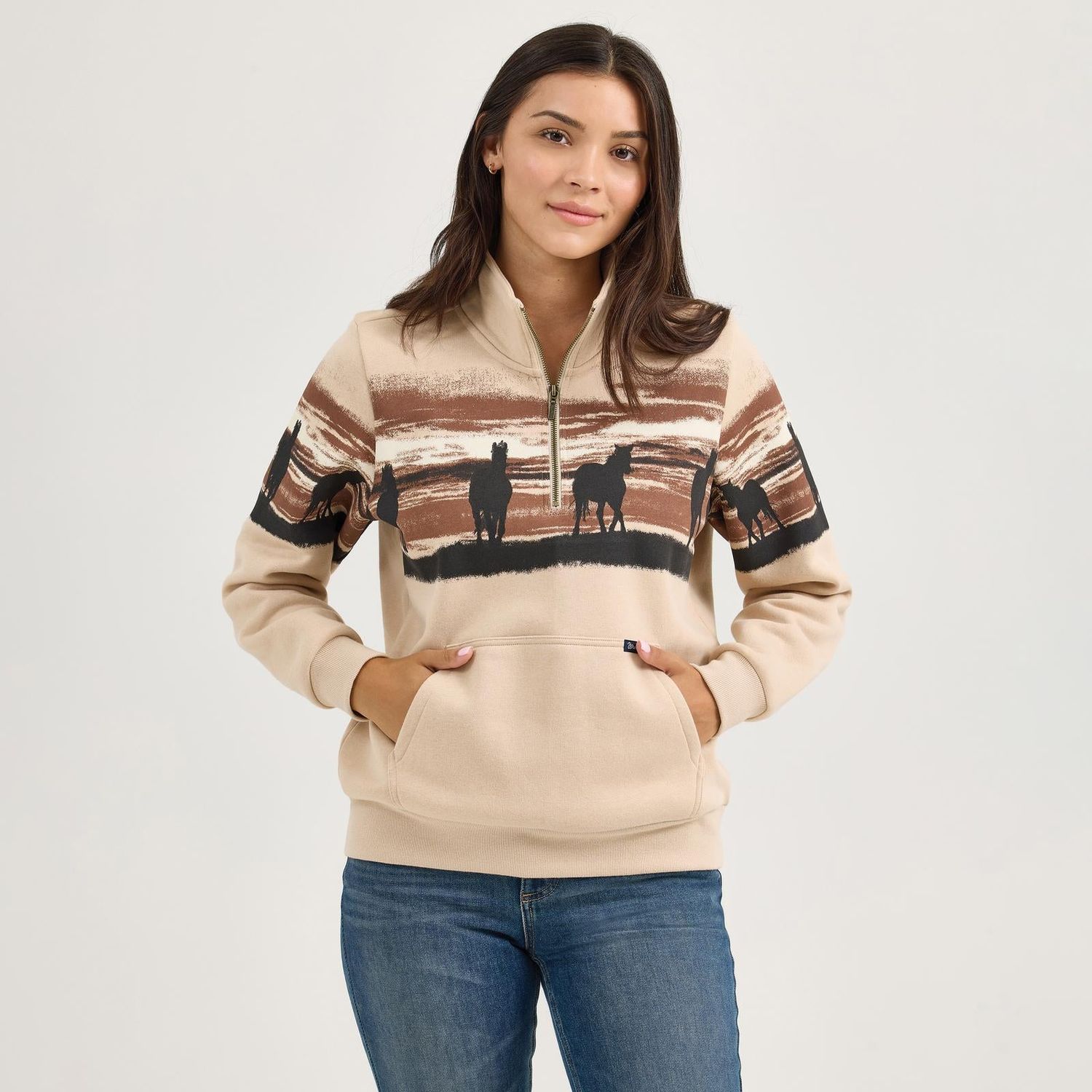 Wrangler Women's Long Sleeve 1/4 zip Retro Vintage Sweater- Cream