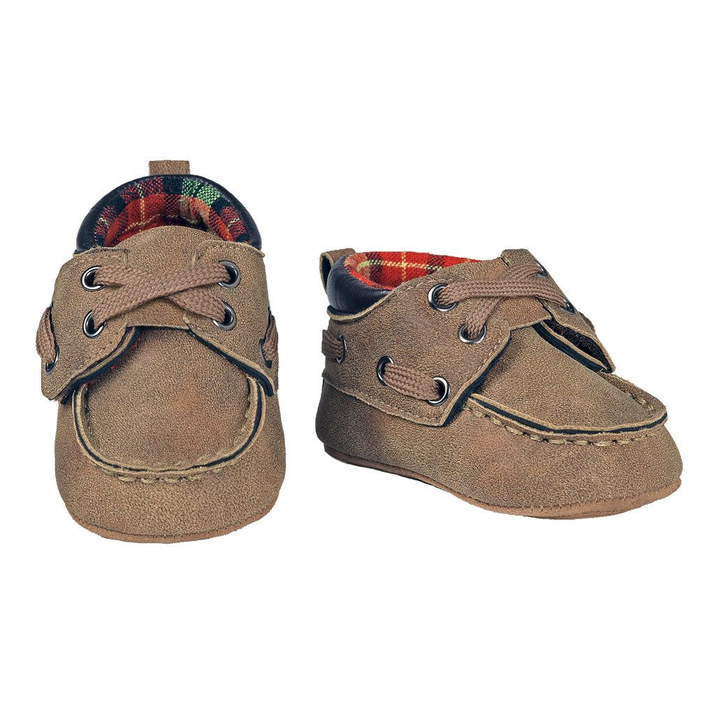 Double Barrel Easton Baby Bucker Boots with Velcro Access - Brown with Plaid Interior
