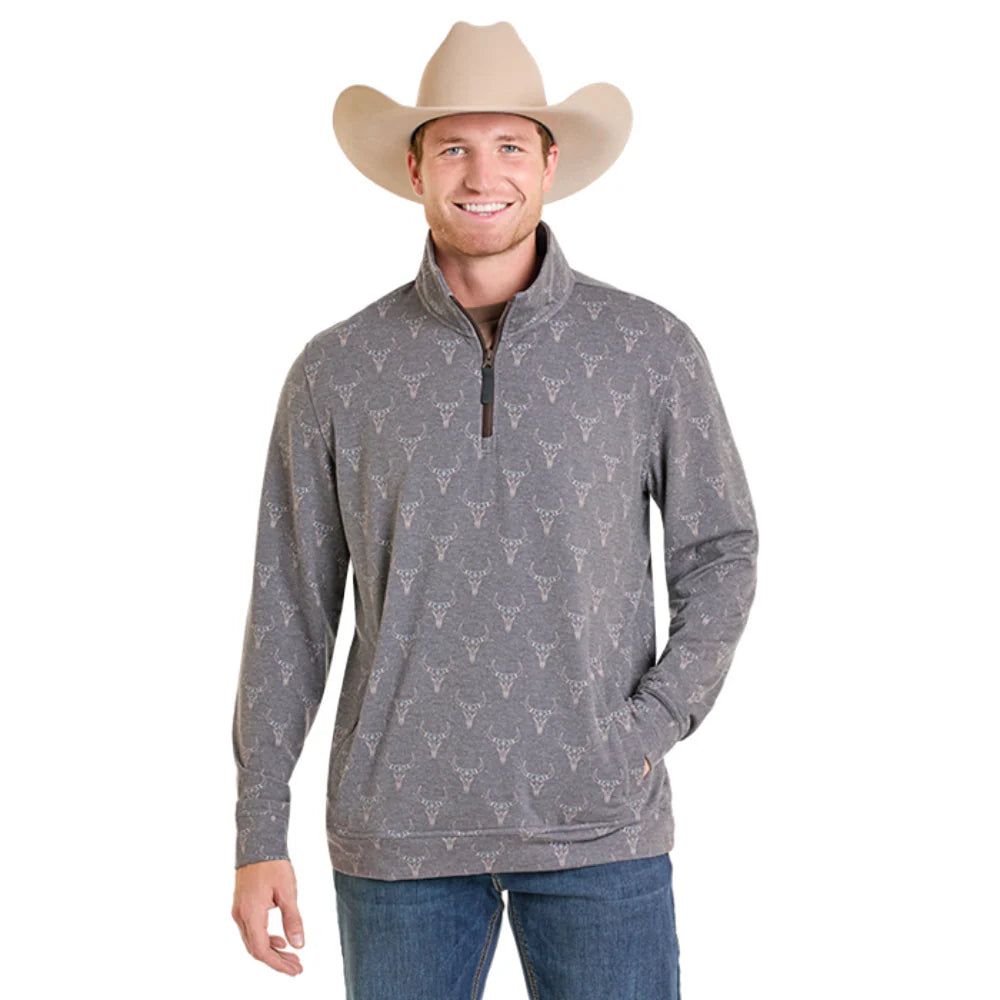 Rock &amp; Roll Men's Longhorn Printed Pullover Gray