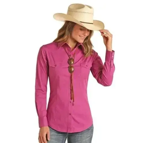 Panhandle Women's Long Sleeve Solid Poplin Snap Shirt-, Colour: black-15, Size: 2-xl