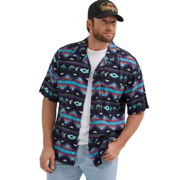 Wrangler Men's Short Sleeve Coconut Cowboy Shirt- Black Multi