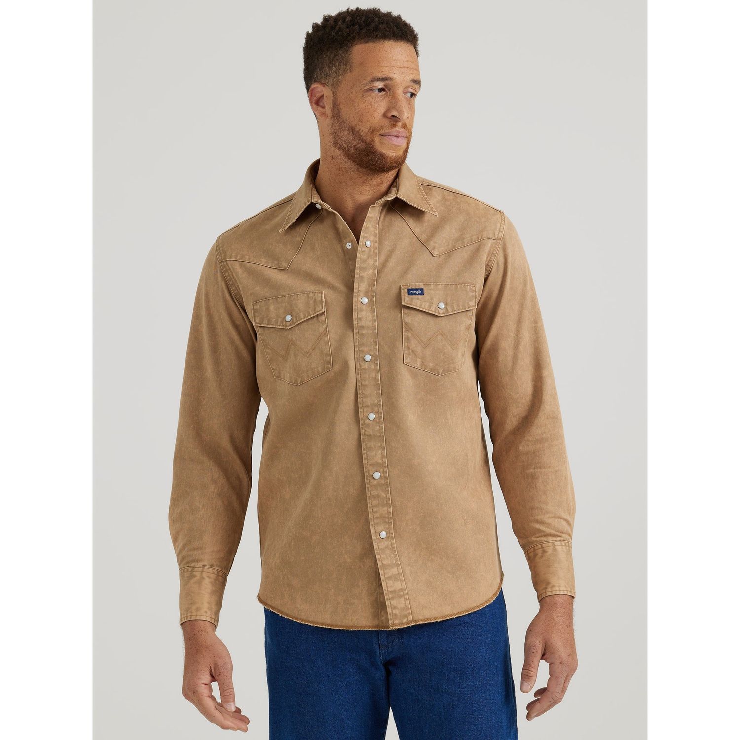 Wrangler Men's Long Sleeve Denim Shirt - Khaki