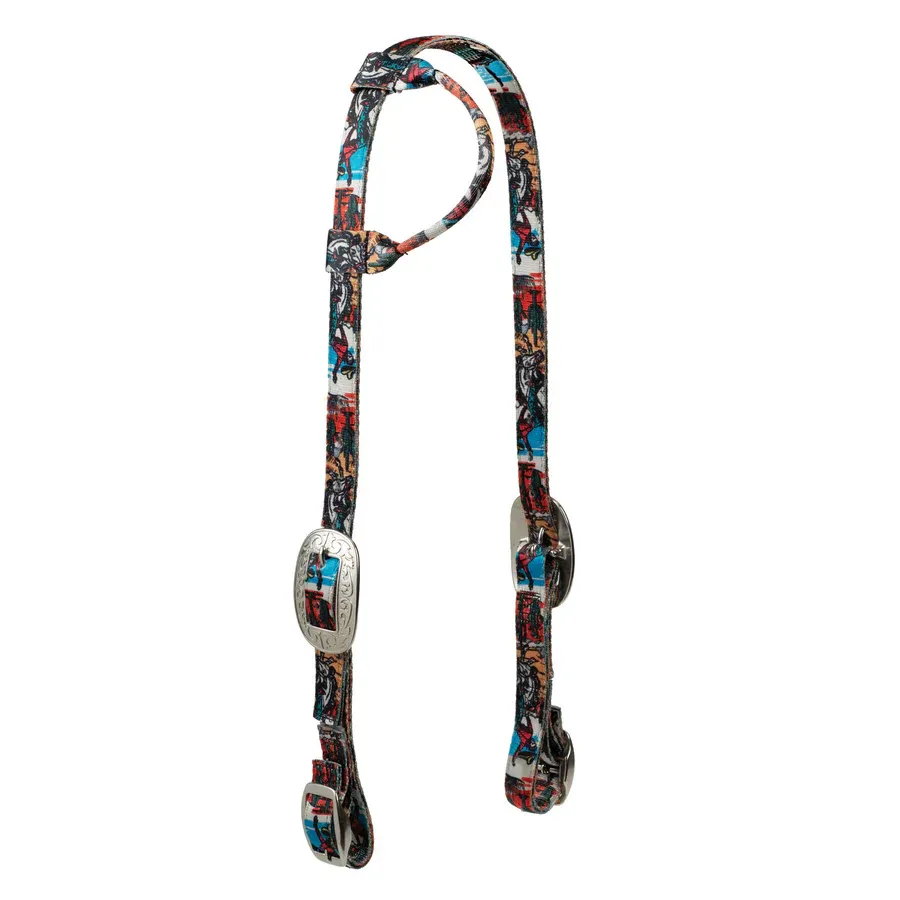 Weaver Patterened Poly Headstall-Sliding Ear, Color: Bucking Bronc