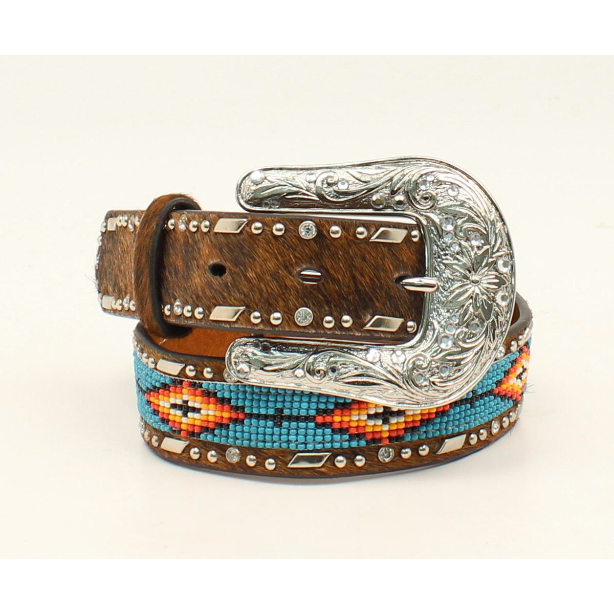 Ariat Girl's Beaded Calf Hair Rhinestone Belt - Brown