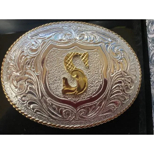 Crumrine Youth Gold Rope Edge Buckle - Gold Initial Motif, Style: S