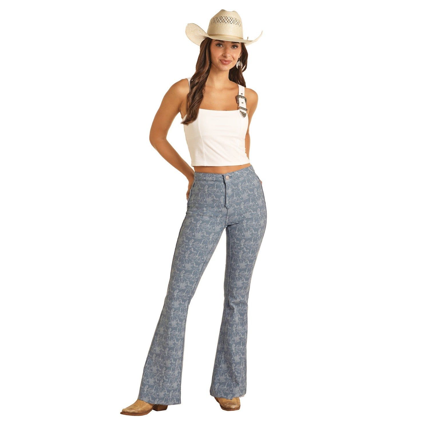 Rock &amp; Roll Women's Reversible Button Flare Jeans - Blue