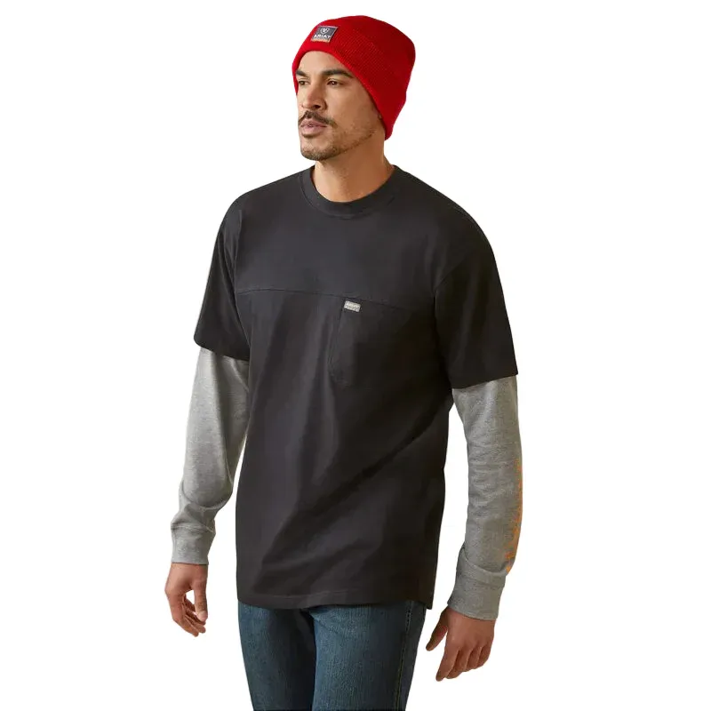 Ariat Men's Rebar Cotton Strong Dually Shirt - Black/Heather Grey