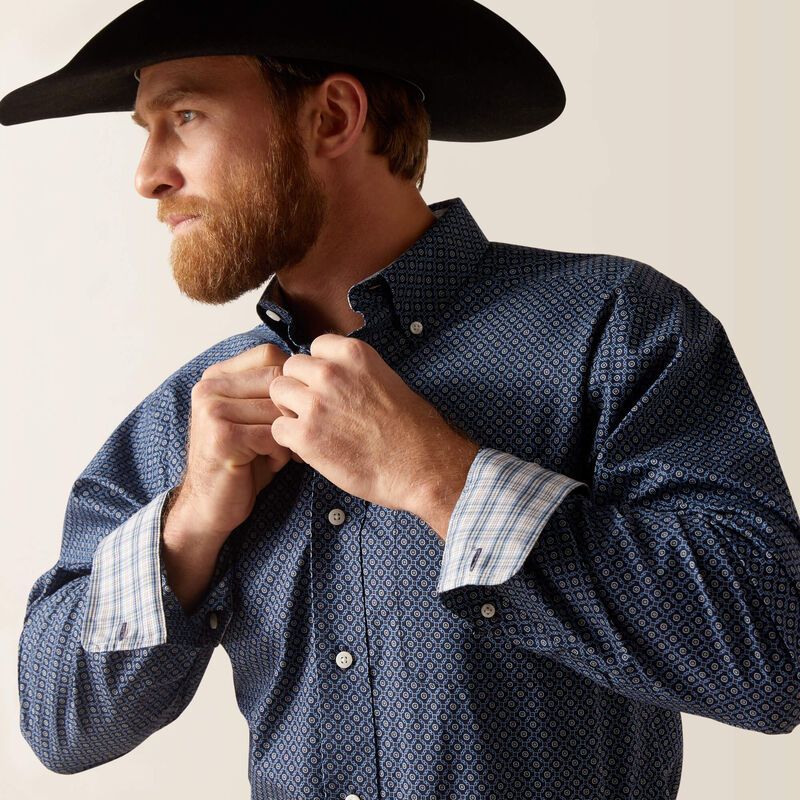 Ariat Men's Wrinkle Free Keagan Fitted Shirt - Darkest Indigo