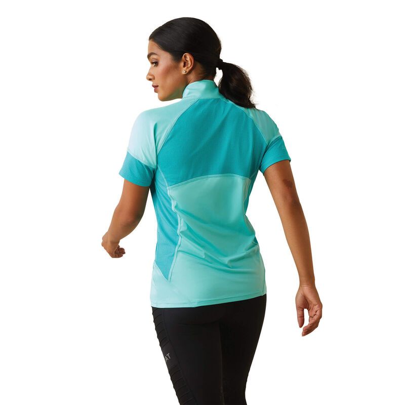 Ariat Women's Cambria Jersey 1/4 Zip Baselayer Shirt - Pool Blue/Viridian Green