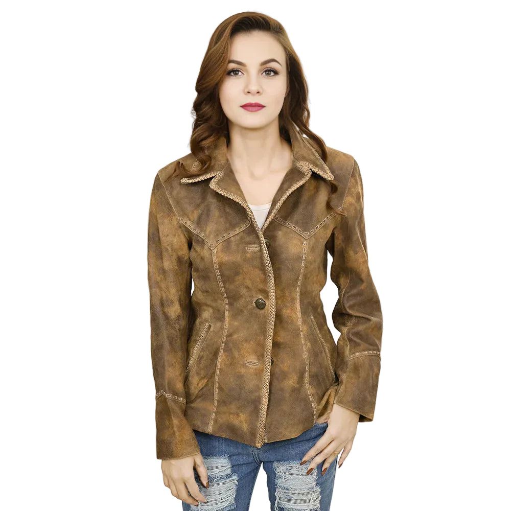 American Darling Women's Leather Distressed Jacket - Distressed Brown
