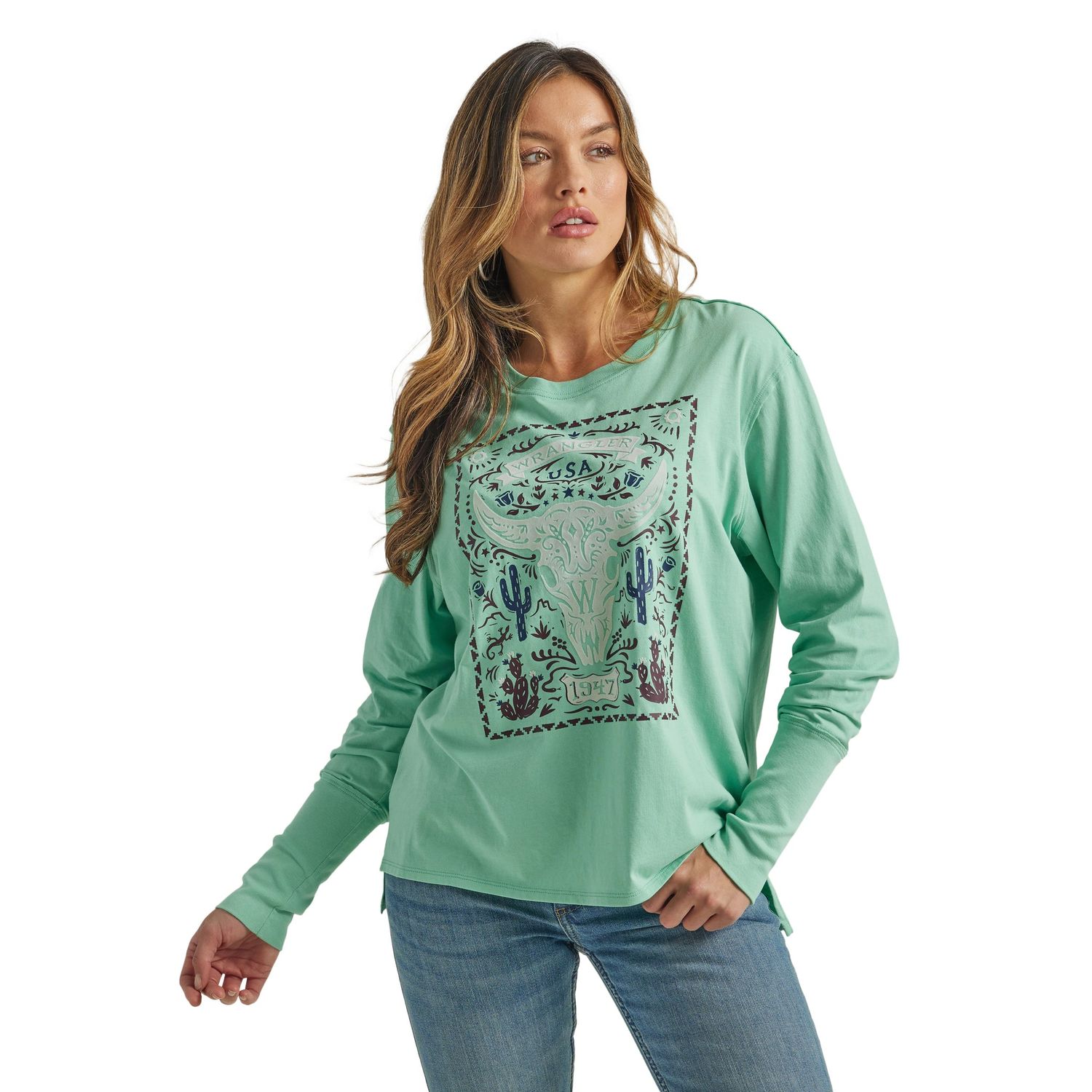 Wrangler Women's LS Graphic Shirt - Teal