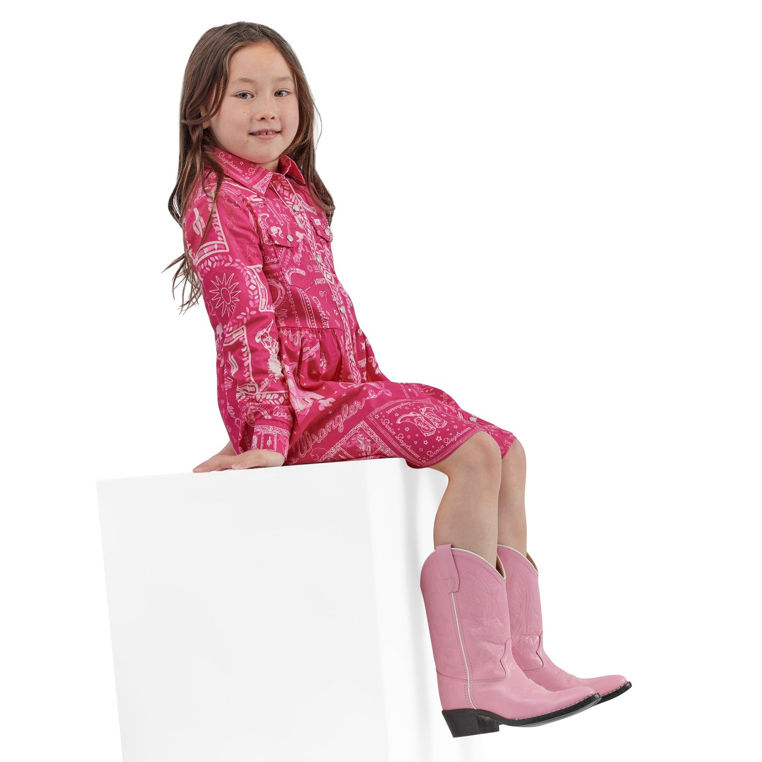 Wrangler X Barbie Girl's Shirt Dress - Pink