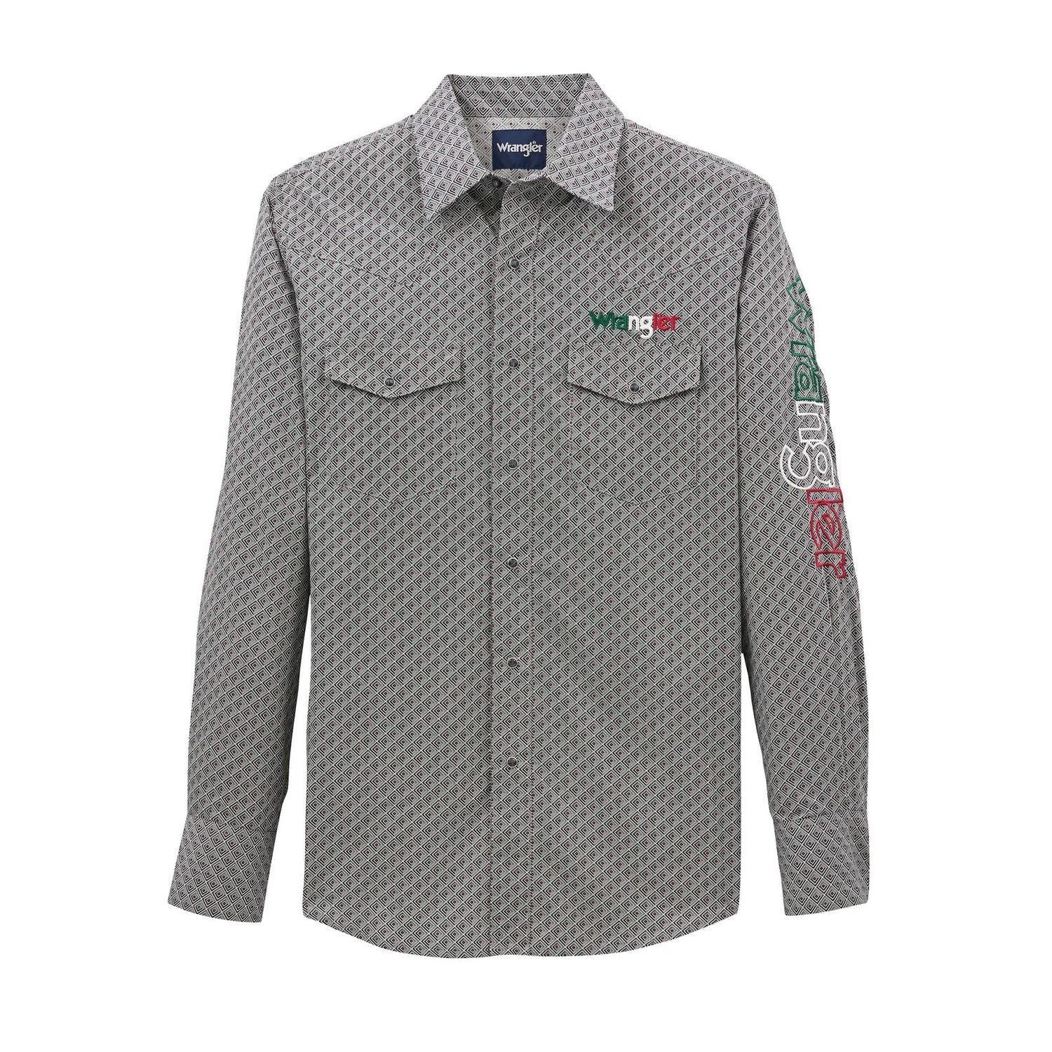 Wrangler Men's Wrangler Logo Classic Fit Long Sleeve Snap Shirt - Gray/Red
