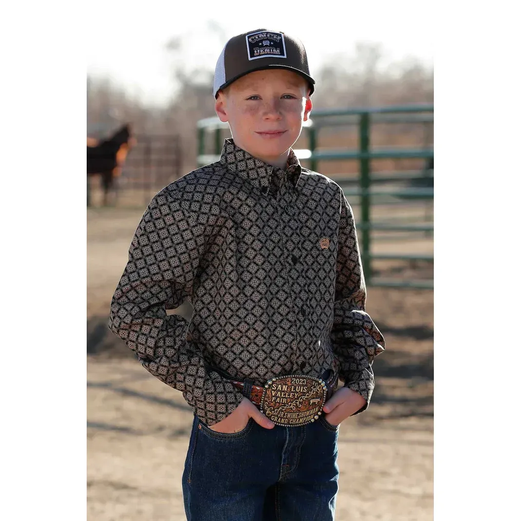 Cinch Boy's Long Sleeve Geometric Printed Western Shirt, Size: XS