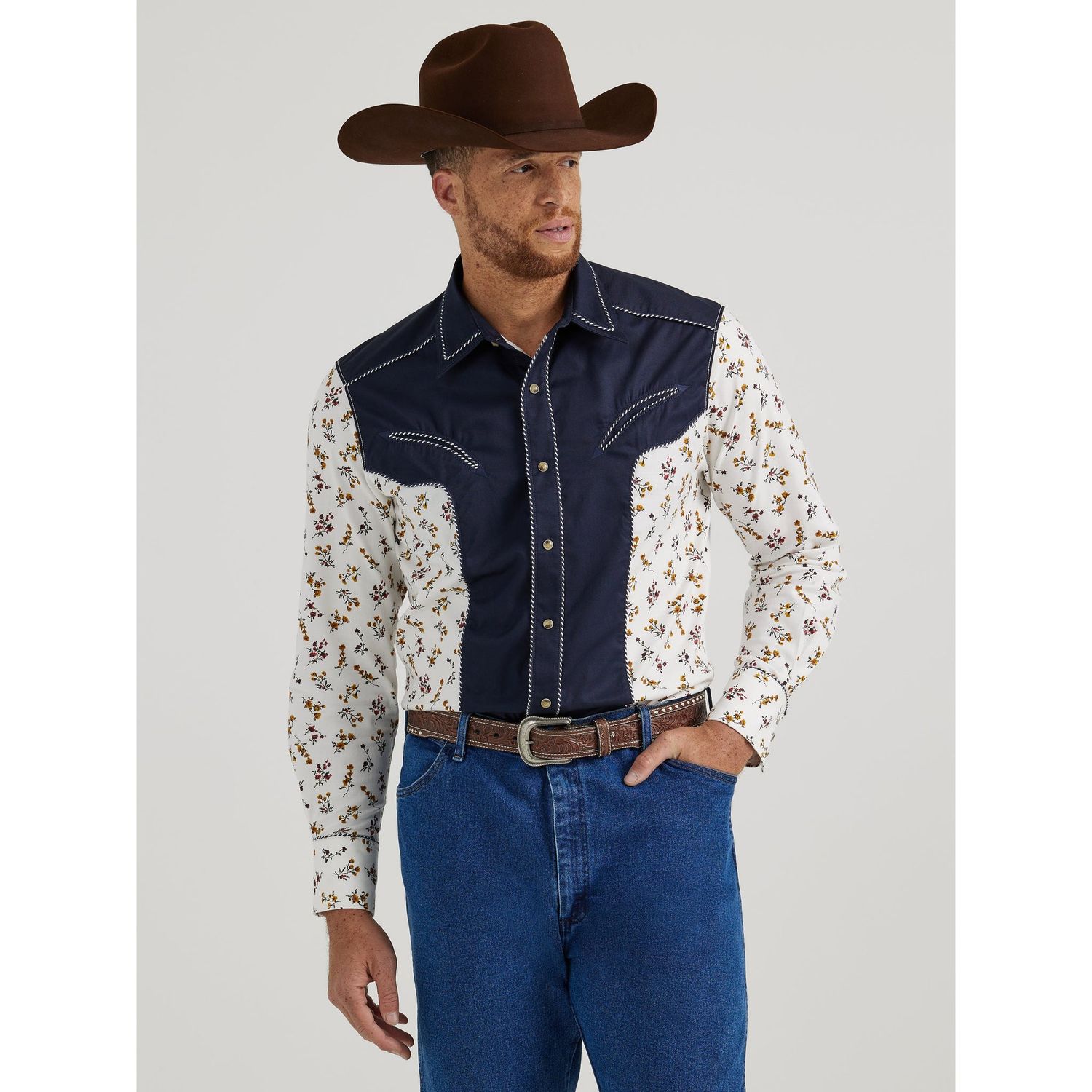 Wrangler Men's Rodeo Ben Long Sleeve Shirt - White/Blue