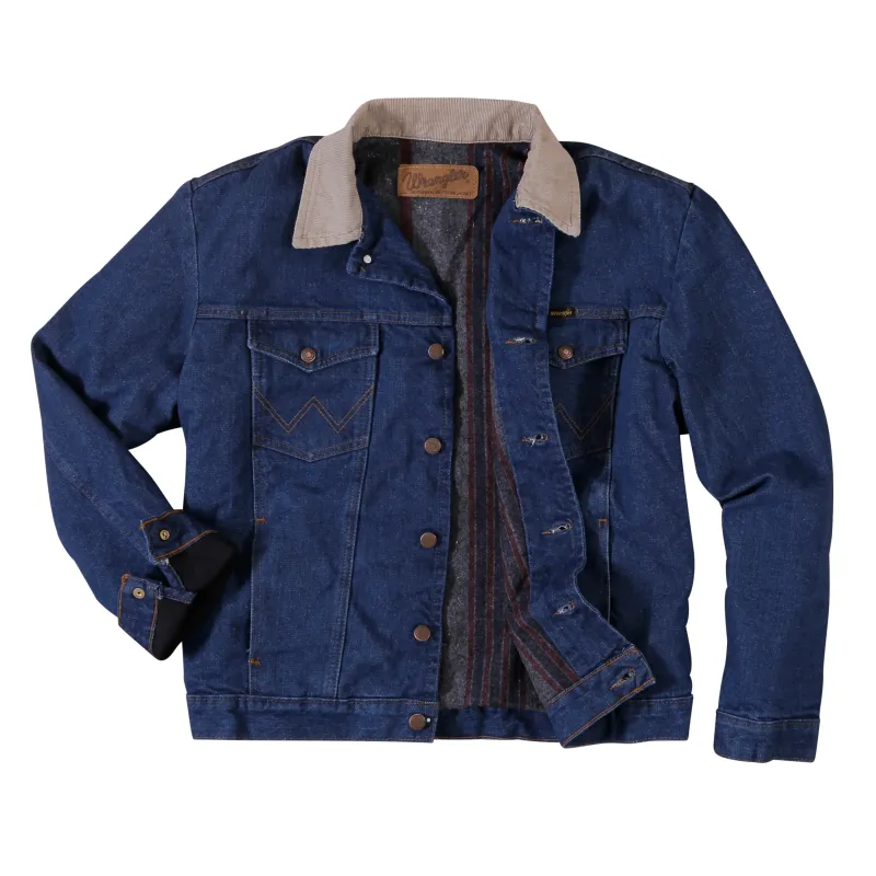 Wrangler Men's Blanket Lined Corduroy Collar Denim Jacket - Prewashed Indigo