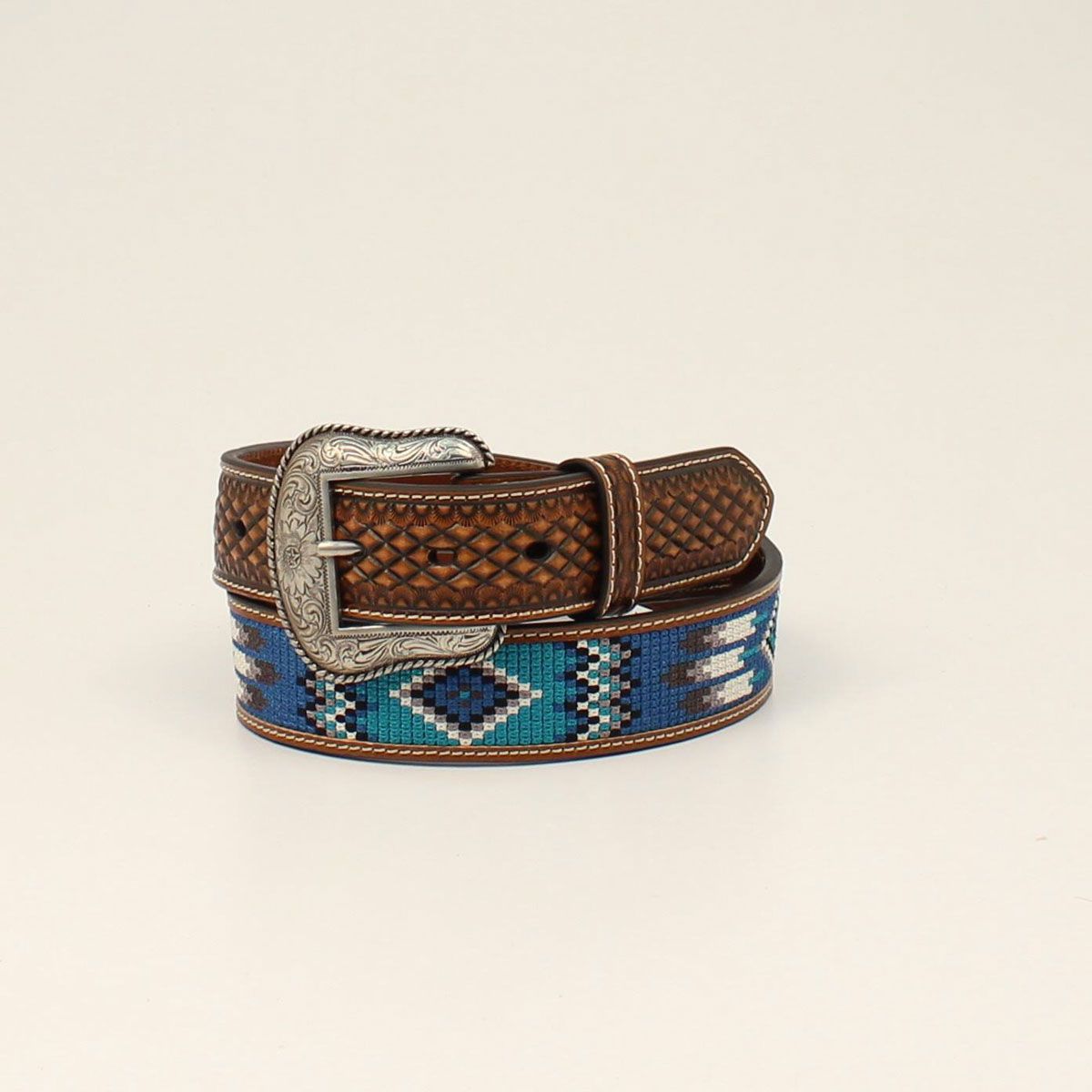 **Ariat Men's Southwestern Embroidered Belt - Brown/Blue