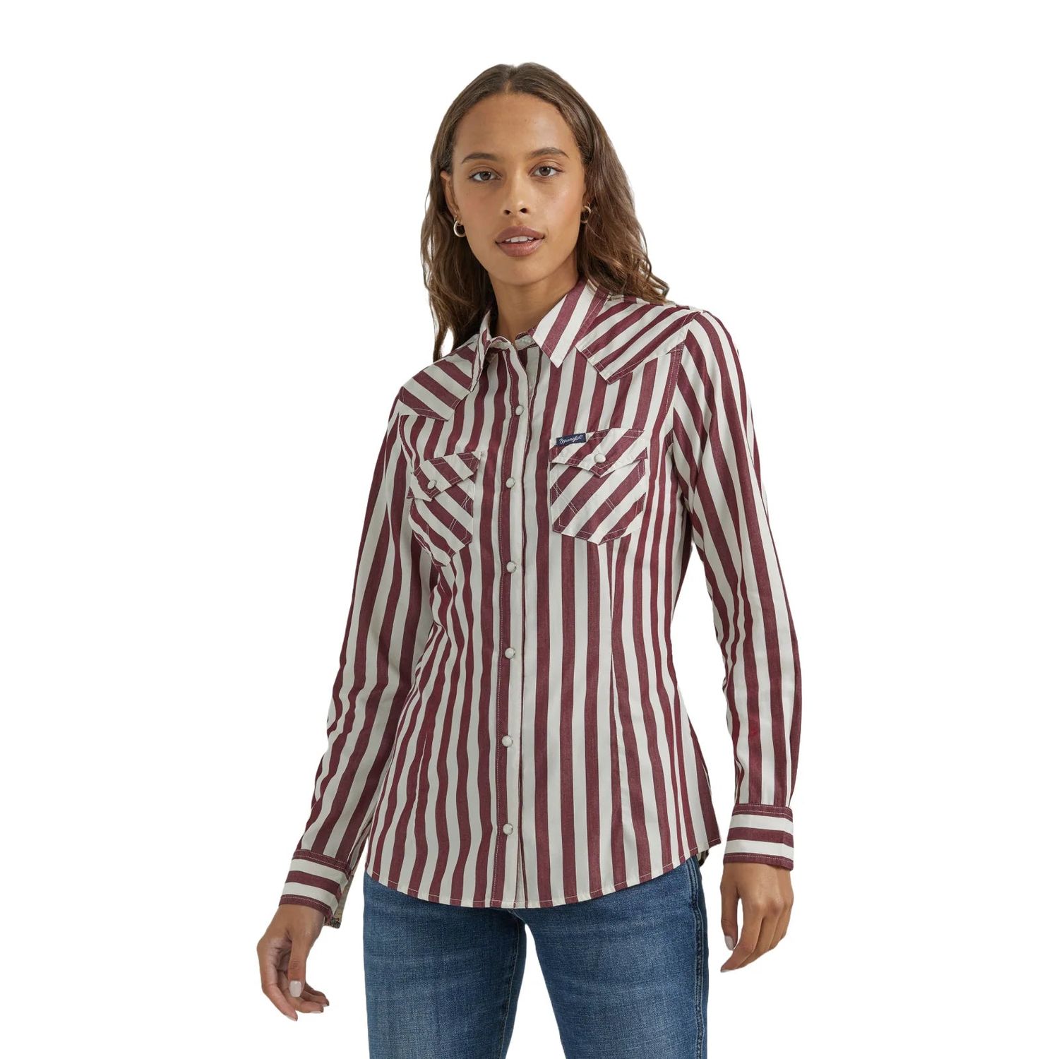 Wrangler Women's Dress Shirt Snap Stripe - Wine