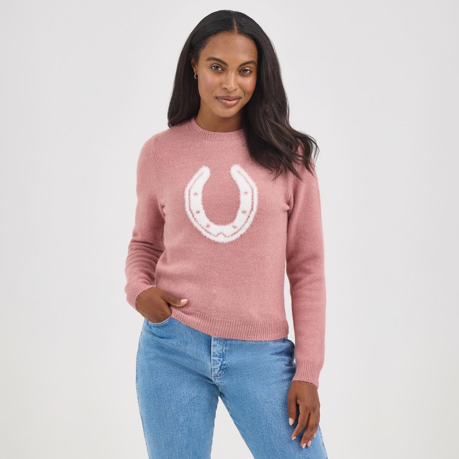 Wrangler Women's Long Sleeve Retro Americana Sweater- Pink