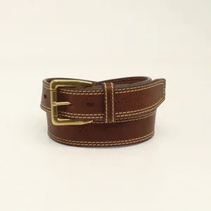 Ariat Men's Double Stitch Logo Belt - Brown, Size: 32