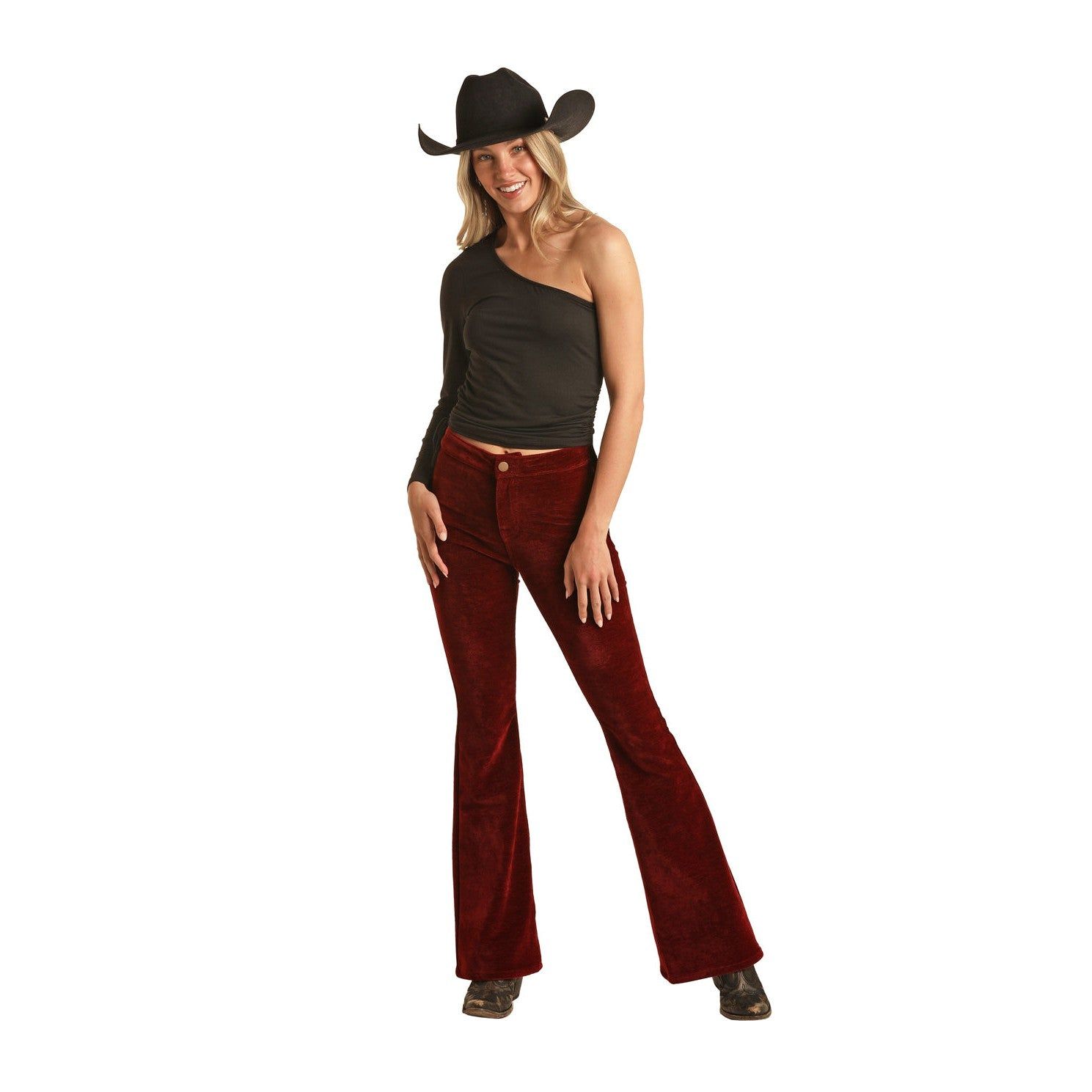 Rock &amp; Roll Women's Corduroy Button Flare Jeans - Red