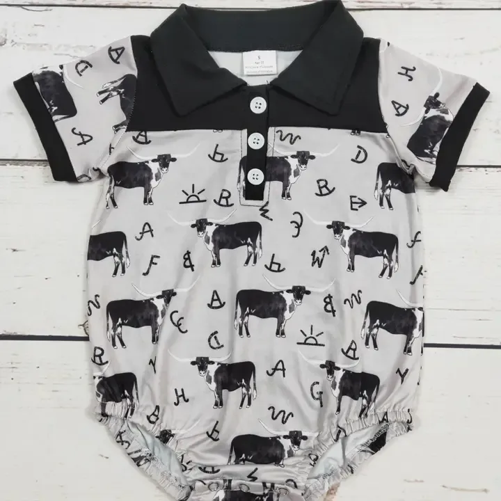 Baby Black Cows Tags Bubble Onesie