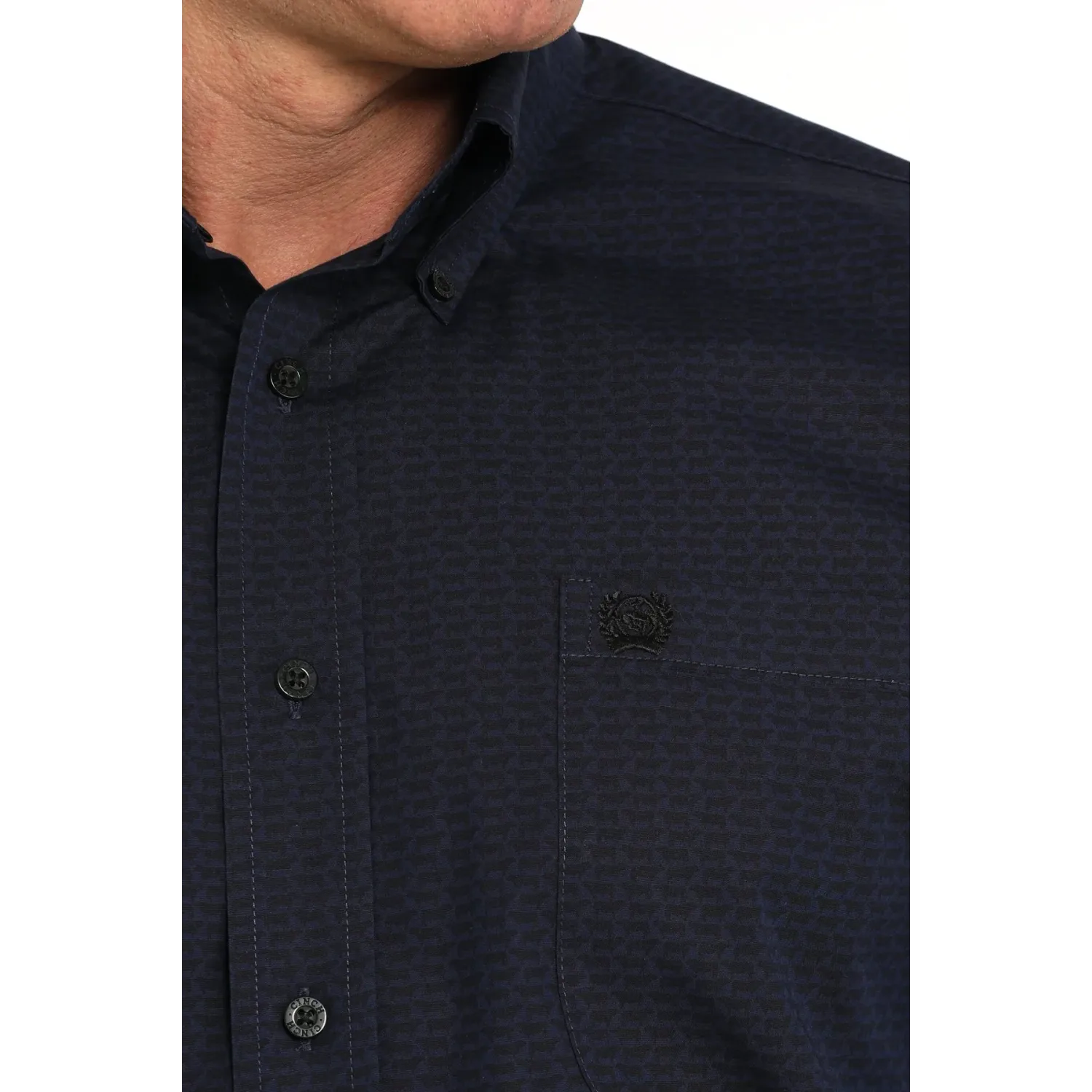 Cinch Men's Cattle Print Long Sleeve Western Classic fit Shirt- Navy