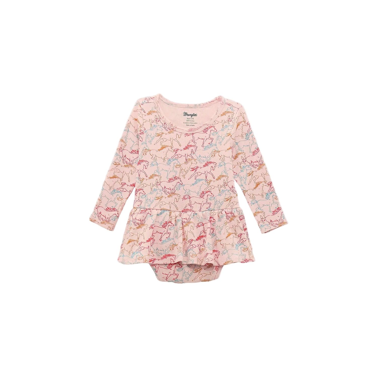 Wrangler Baby Girl's Long Sleeve Allover Print Skirted Onesie - Pink