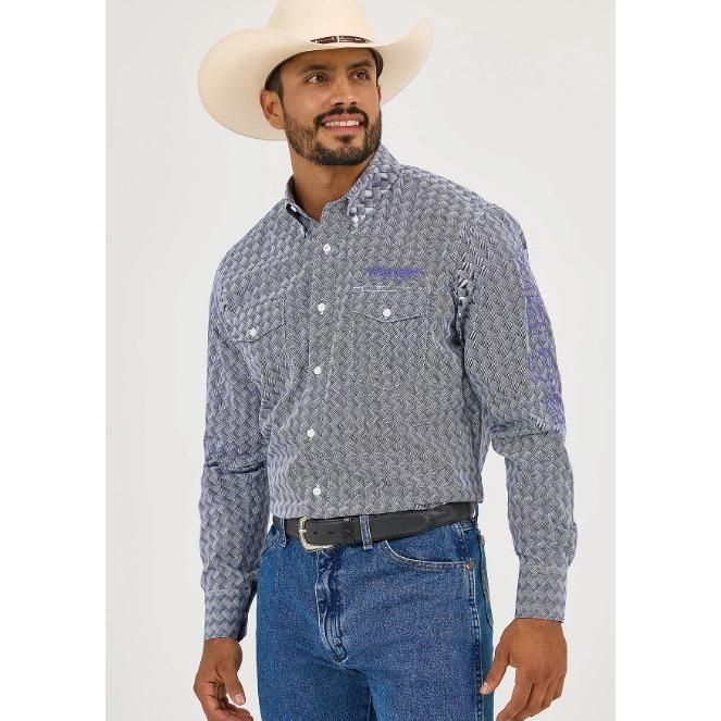 Wrangler Men's Long Sleeve Logo Shirt - Navy/Purple