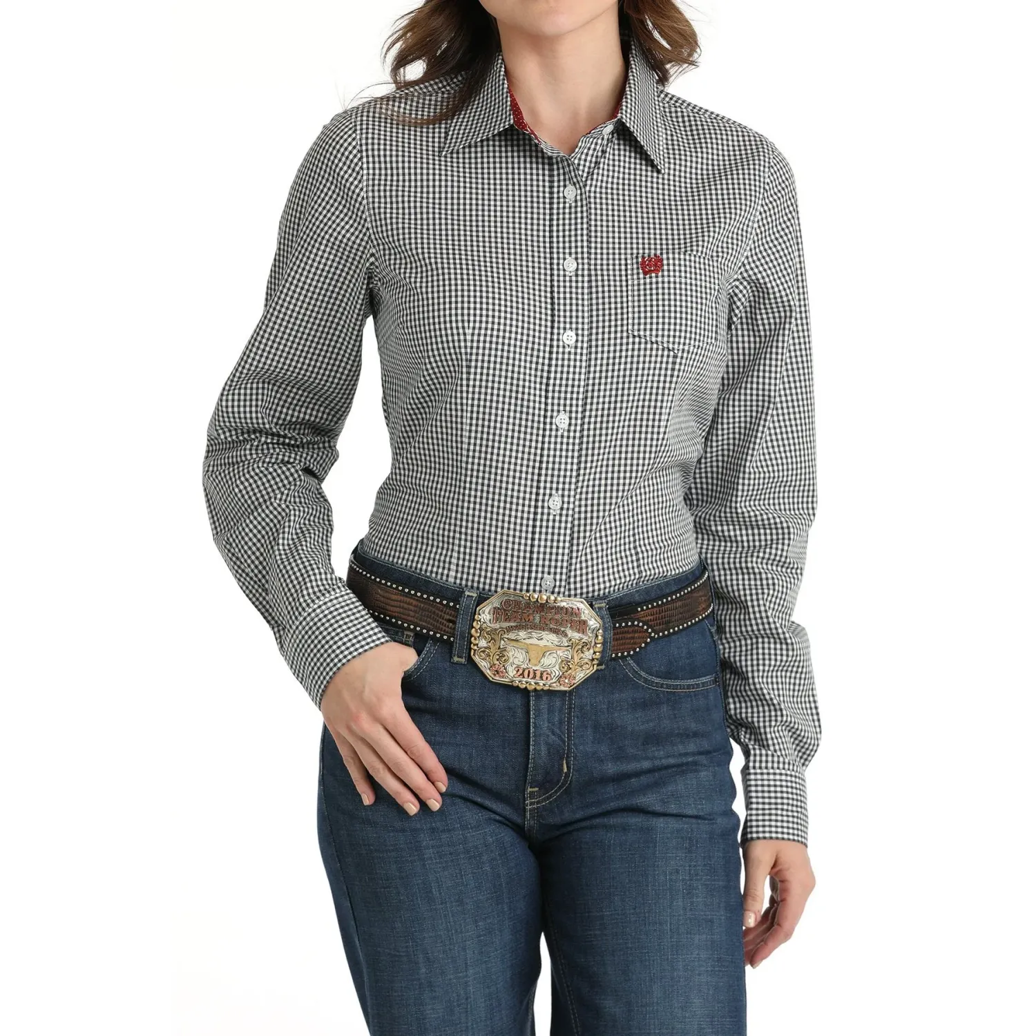 Cinch Women's Long Sleeve Plaid Shirt - Black &amp; White