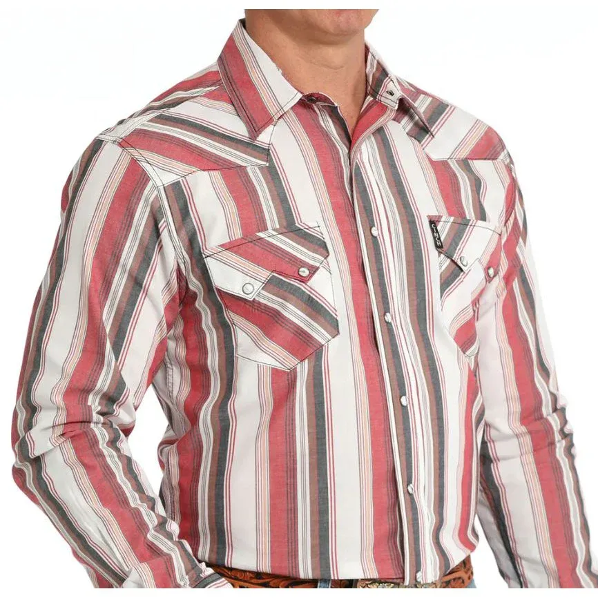 Cinch Men's Long Sleeve Stripe Front Western Shirt- White